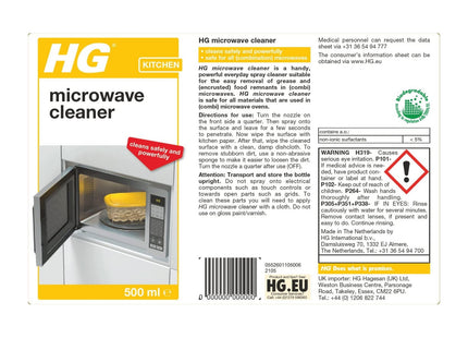 HG Microwave Cleaner - Powerful & Safe Grease & Food Deposit Remover for All Microwave & Combi Ovens - Cleans Quickly & Easily - 500ml