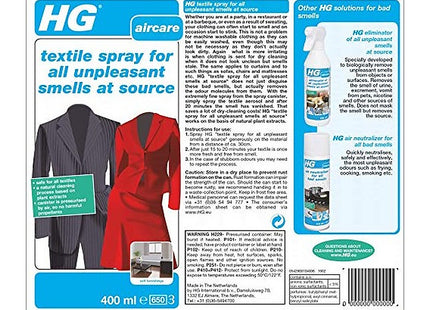HG odour eliminator for clothes and fabrics 0.4 Litre