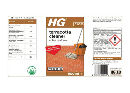 HG Terracotta Clean & Shine, Product 86, Restoring Cleaner for Natural Stone, Concentrated Mopping Cleaner with Fresh Scent - 1 Litre 191100106