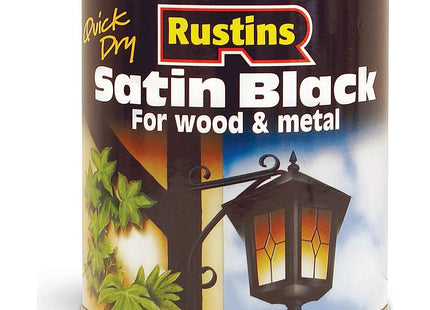 Rustins Quick Drying Satin Black Paint Professional Finish and Durability on Interior & Exterior Surfaces 1 Litre