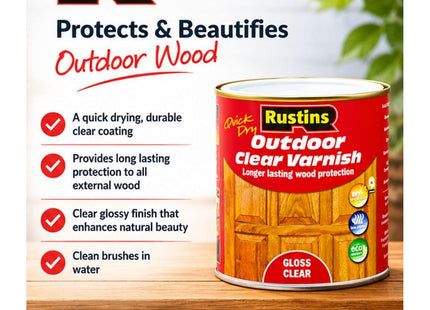 Rustins Quick Dry Outdoor Clear Varnish 500ml Gloss