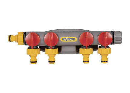 Hozelock Multi-Tap Connector 4-Way Watering: Ideal for Creating 4 Circuits on a Single Tap, Supplied with X2 Fittings and Screws [2150R0000]