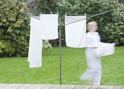 Addis 35m 3 Arm Rotary Washing Line (Grey) Multiple Tension Adjustment, Folding Outdoor Rotating Clothes Dryer & Ground Spike Mob, Metallic