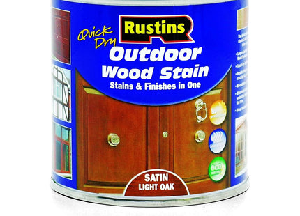 Rustins Quick Dry Outdoor Wood Stain Satin Light Oak Durable and Weather-Resistant Finish, Fast Drying, Available in Many Wood Shades 250ml