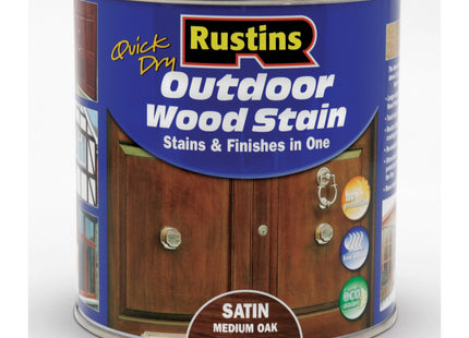 Rustins Quick Dry Outdoor Wood Stain Satin - Medium Oak 250ml