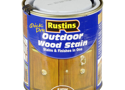 Rustins Quick Dry Outdoor Wood Stain Satin Medium Oak Durable and Weather-Resistant Finish, Fast Drying, Available in Many Wood Shades 500ml