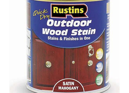 Rustins Quick Dry Outdoor Wood Stain Satin Mahogany Durable and Weather-Resistant Finish, Fast Drying, Available in Many Wood Shades 500ml