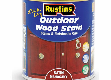 Rustins Quick Dry Outdoor Wood Stain Satin Mahogany Durable and Weather-Resistant Finish, Fast Drying, Available in Many Wood Shades 500ml