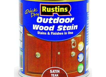 Rustins Quick Dry Outdoor Wood Stain Satin Teak Durable and Weather-Resistant Finish, Fast Drying, Available in Many Wood Shades 500ml