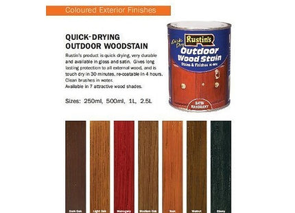 Rustins Outdoor Wood Stain - Satin - Walnut - 500ml