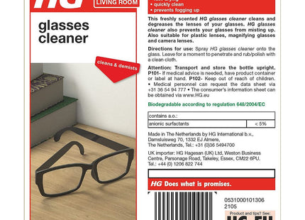HG Glasses Cleaner Safe Degreasing Formula for Spectacle Lenses 125ml