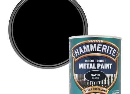 Hammerite Satin Metal Paint, Black, 750ml