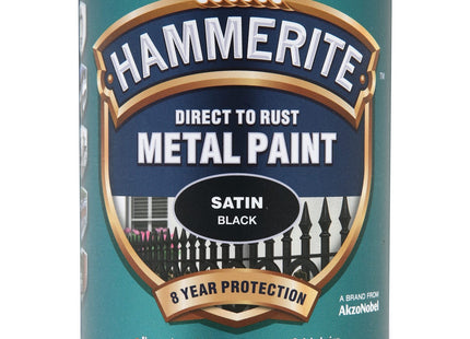 Hammerite Satin Metal Paint, Black, 750ml
