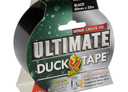 Shurtape Duck Tape Ultimate Cloth Tape Black 50mm x 25m, The Ultimate High Strength Waterproof Gaffer and Duct Adhesive Cloth Repair Tape
