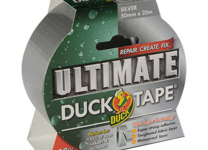 Shurtape Duck Tape Ultimate Cloth Tape Silver 50mm x 25m, The Ultimate High Strength Waterproof Gaffer and Duct Adhesive Cloth Repair Tape