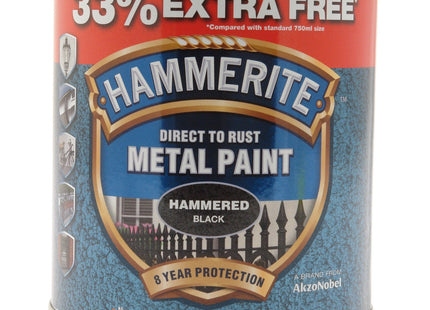 Hammerite Direct To Rust Metal Paint - Hammered Black - 750ml +33% EF