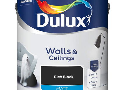Dulux Walls & Ceilings Matt Emulsion Paint - Rich Black - 2.5 Litre