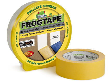 Shurtape Frog Tape Yellow Delicate Surface Painters Masking Tape 36mm x 41.1m. Indoor painting and decorating for sharp lines and no paint bleed