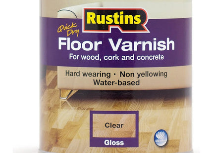 Rustins Floor Varnish Clear 1 Litre Gloss - Fast-Drying Floor Protection for Interior Wood - Easy Application with Tough, Long-Lasting Clear Finish
