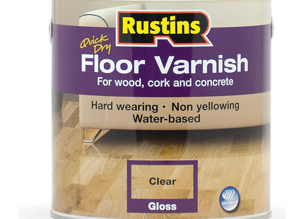 Rustins Floor Varnish Clear 2.5 Litre Gloss - Fast-Drying Floor Protection for Interior Wood - Easy Application with Tough, Long-Lasting Clear Finish