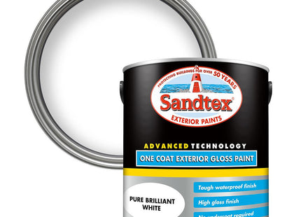 Sandtex One Coat Exterior Gloss Paint 2.5 Litre Brilliant White