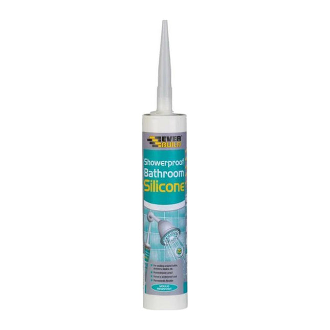 Everbuild Showerproof Bathroom Silicone Sealant - Permanently Flexible - Anti-Fungal Formula - Quick Curing - Waterproof - White - 280ml