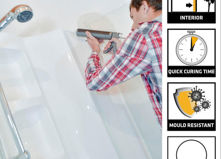 Everbuild Showerproof Bathroom Silicone Sealant - Permanently Flexible - Anti-Fungal Formula - Quick Curing - Waterproof - White - 280ml