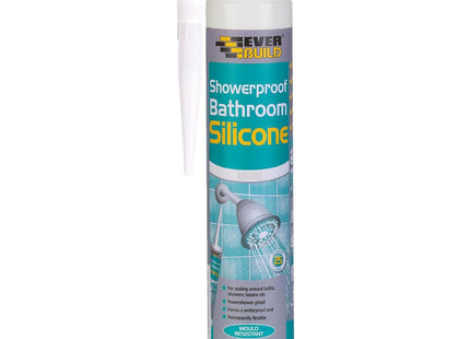 Everbuild Showerproof Bathroom Silicone Sealant - Permanently Flexible - Anti-Fungal Formula - Quick Curing - Waterproof - Clear - 280ml