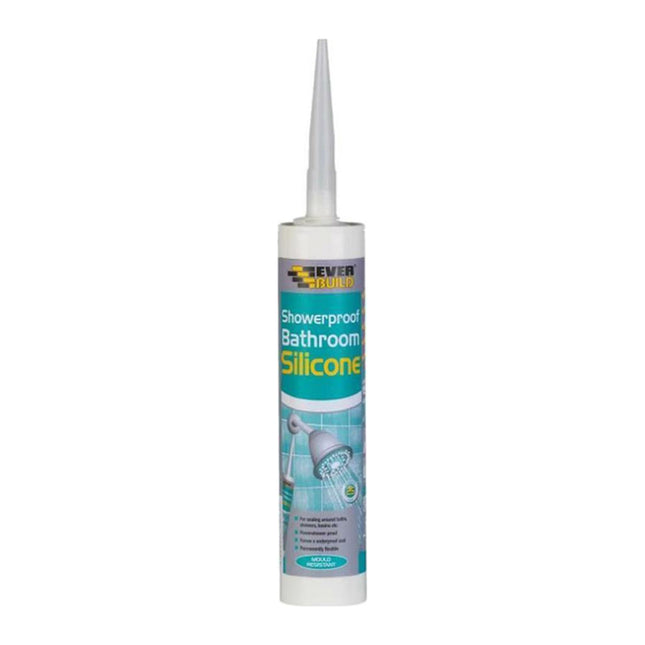 Everbuild Showerproof Bathroom Silicone Sealant - Permanently Flexible - Anti-Fungal Formula - Quick Curing - Waterproof - Clear - 280ml