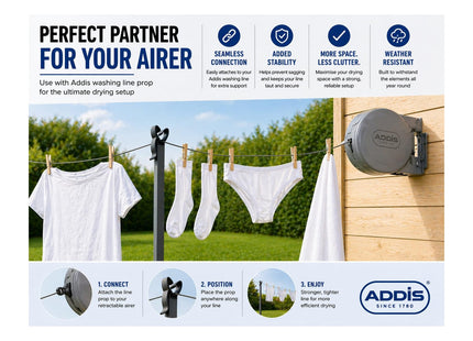 Addis Retractable Outdoor Space-saving Laundry Clothes Washing Line, up to 15 m Single Line, Grey