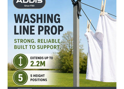 Addis Washing Line Prop 2.2m Heavy Duty Clothes Line Support Pole with 5 Height Positions, Outdoor Laundry Prop