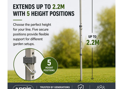 Addis Washing Line Prop 2.2m Heavy Duty Clothes Line Support Pole with 5 Height Positions, Outdoor Laundry Prop