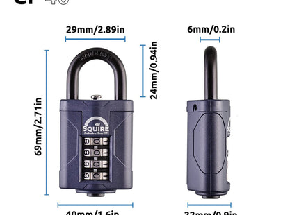 Squire Combination Padlock 40mm Wide Combination Padlock (Blue) Alloy Steel for Corrosion Resistance Weatherproof Lock CP40