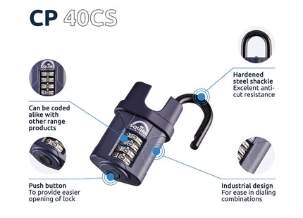 Squire Heavy Duty Padlock 4 Wheel Combination Padlock Alloy Steel for Corrosion Resistance Weatherproof Lock for Home, 40 mm CP40CS