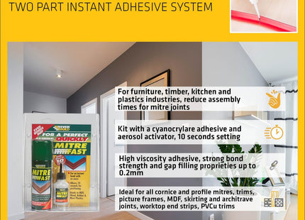 Everbuild Mitre Fast Two Part Bonding Kit Standard Grade Clear - 50g Adhesive & 200ml Activator