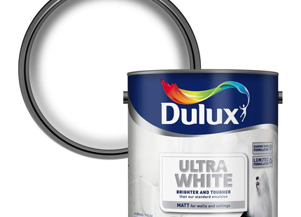 Dulux Ultra White Matt Emulsion Paint For Walls And Ceilings - Ultra White 2.5 Litre