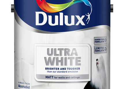 Dulux Ultra White Matt Emulsion Paint For Walls And Ceilings - Ultra White 2.5 Litre