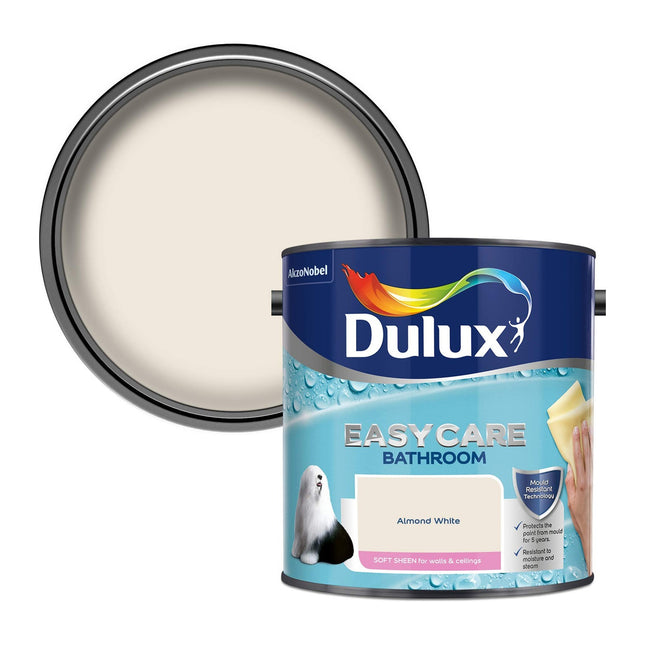 Dulux Easycare Bathroom Soft Sheen Emulsion Paint for Walls and Ceilings - Almond White 2.5 Litre