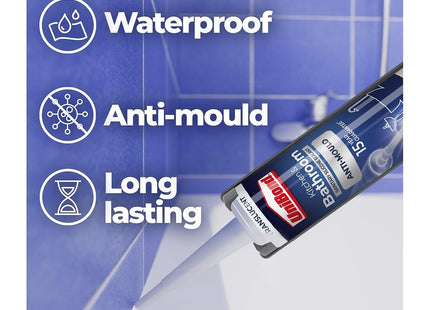 Unibond Bath & Kitchen Mould-Resistant, Transparent Silicone Sealant, Silicone-Based Sanitary Sealant, Waterproof Caulk, 1 x 280ml Cartridge