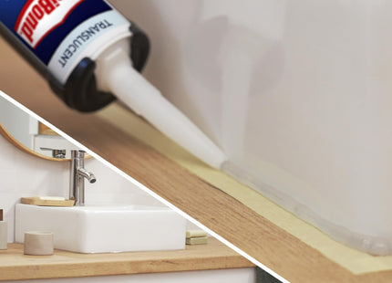 Unibond Bath & Kitchen Mould-Resistant, Transparent Silicone Sealant, Silicone-Based Sanitary Sealant, Waterproof Caulk, 1 x 280ml Cartridge