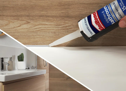 Unibond Bath & Kitchen Mould-Resistant, Transparent Silicone Sealant, Silicone-Based Sanitary Sealant, Waterproof Caulk, 1 x 280ml Cartridge