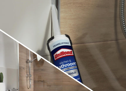 Unibond Bath & Kitchen Mould-Resistant, Transparent Silicone Sealant, Silicone-Based Sanitary Sealant, Waterproof Caulk, 1 x 280ml Cartridge