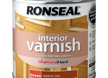 Ronseal 250ml Quick Dry Gloss Interior Varnish - Medium Oak RSLINGMO250
