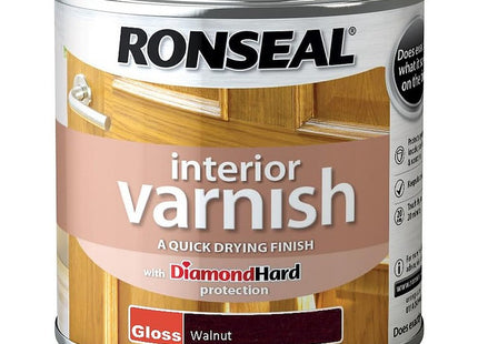 Ronseal 250ml Quick Dry Gloss Interior Varnish - Walnut (Wood, Gloss, 0.66 pounds, 250.0 milliliters, Liquid)
