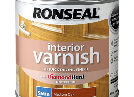 Ronseal 250ml Quick Dry Satin Interior Varnish - Medium Oak RSLIVSMO250
