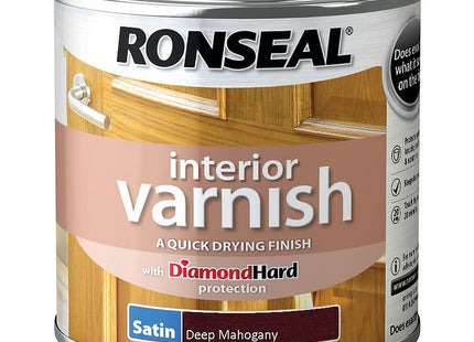 Ronseal 250ml Quick Dry Satin Interior Varnish - Deep Mahogany RSLIVSDM250