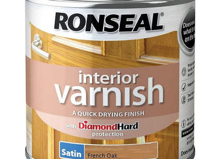 Ronseal 250ml Quick Dry Satin Interior Varnish - French Oak RSLIVSFO250