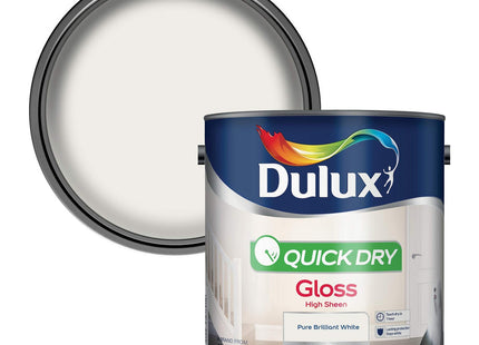 Dulux Quick Dry Gloss Paint For Wood And Metal, Pure Brilliant White, 2.5 Litre