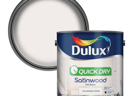 Dulux Quick Dry Satinwood Paint For Wood And Metal, Pure Brilliant White, 2.5 Litre