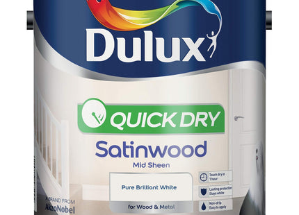 Dulux Quick Dry Satinwood Paint For Wood And Metal, Pure Brilliant White, 2.5 Litre